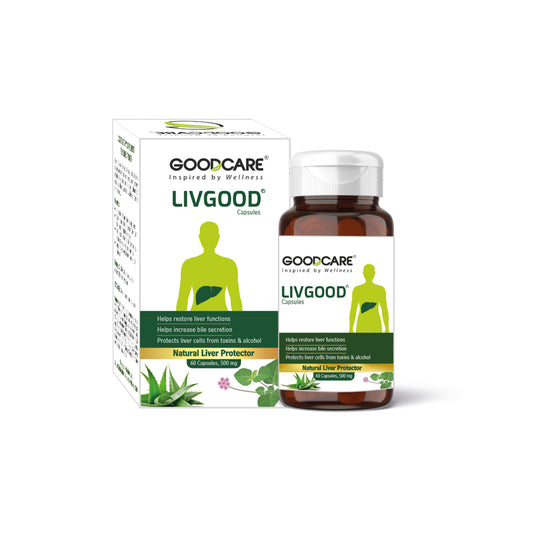 GOODCARE Livgood Capsules - Natural Liver Protector and helps with fatty liver, helps in maintaining a healthy skin, prevents pimples and hairfall - 60 Capsules